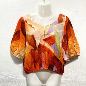 Fashion Factory Crop Top Blouse puff-sleeve Tropical Multicolor Made in Brazil L